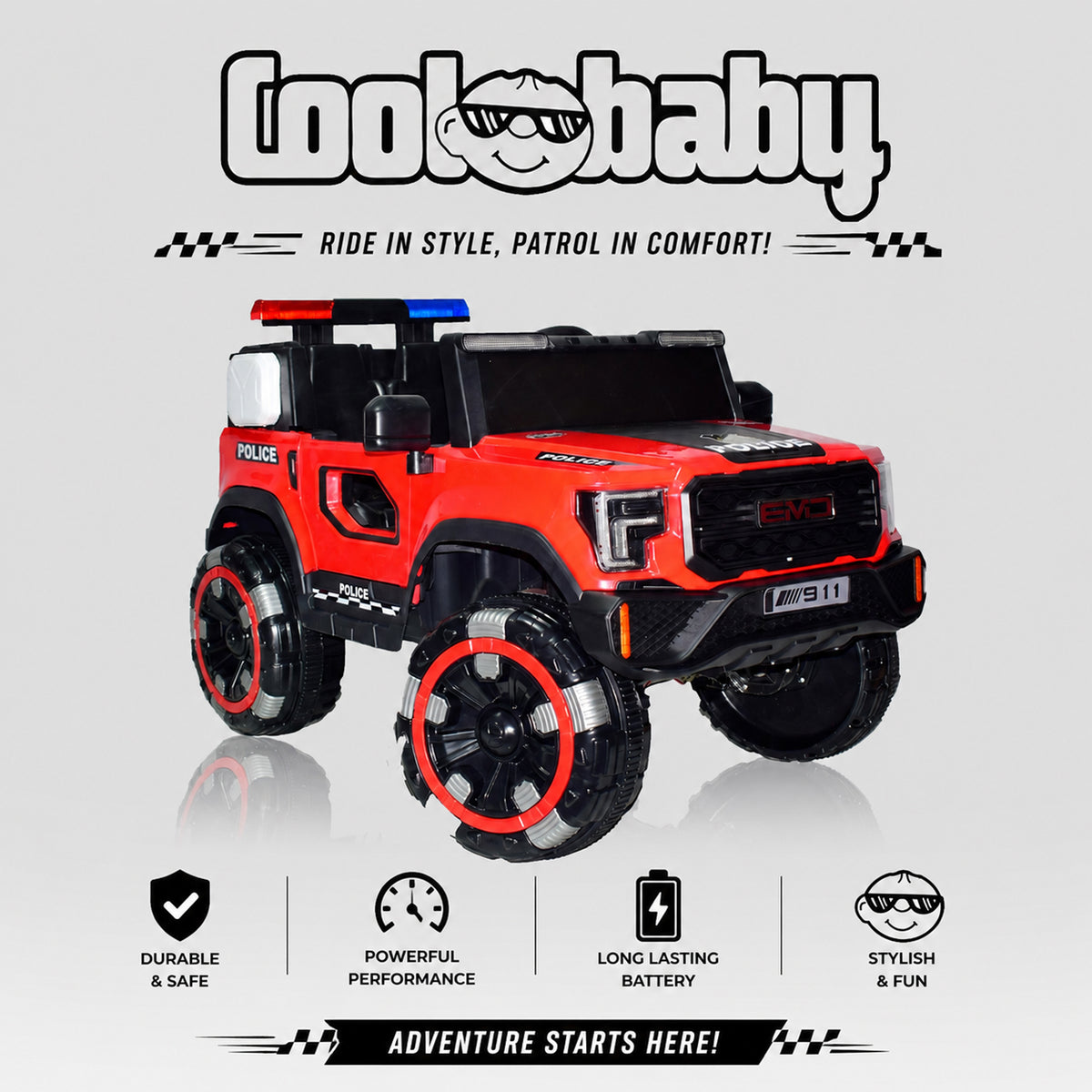 Coolbaby 6177 police jeep toy car with realistic police design and bright colors for kids, made by coolbaby.co.in.