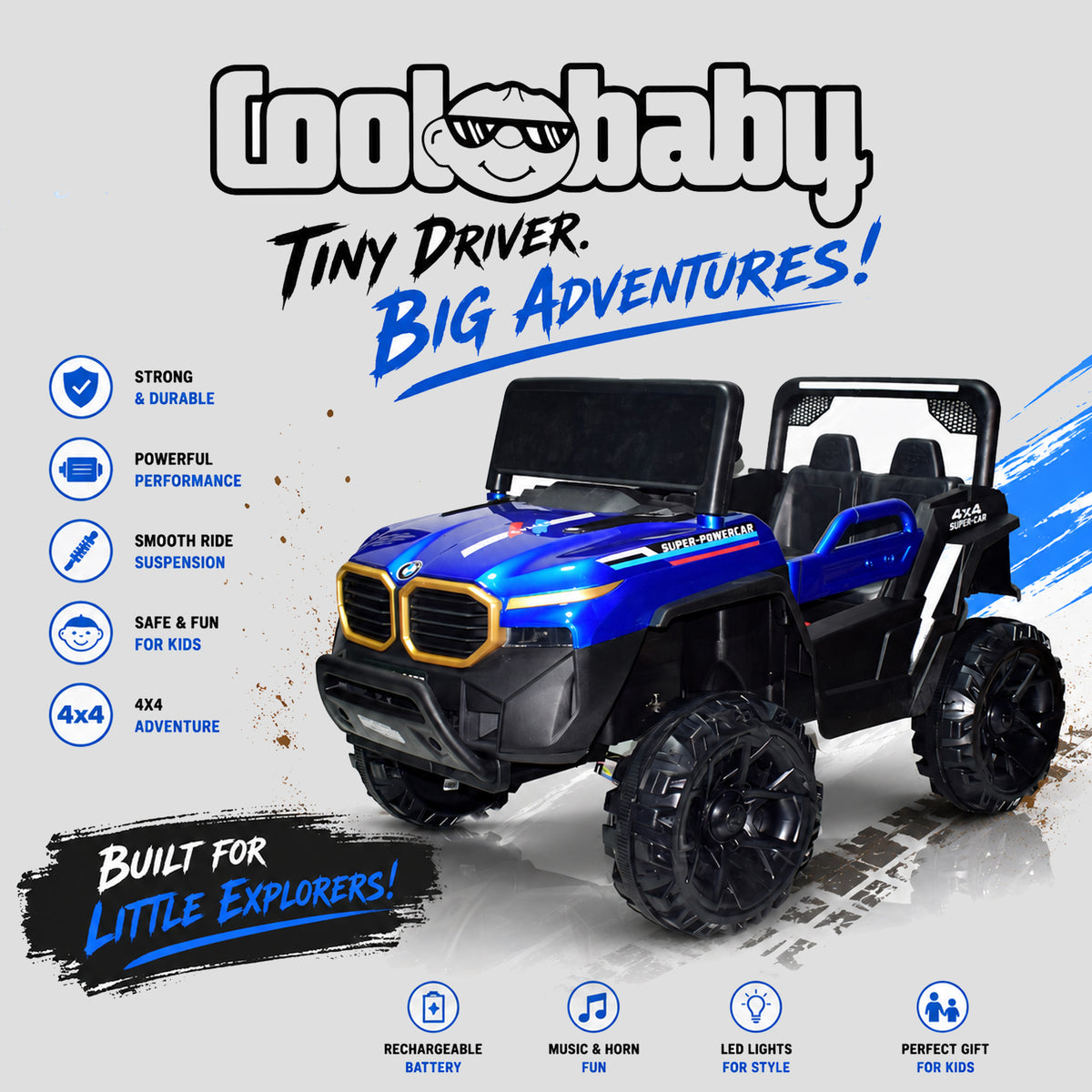 Painted CoolBaby Jeep Rover 6677 toy car featuring realistic design and vibrant colors, perfect for children's outdoor play.