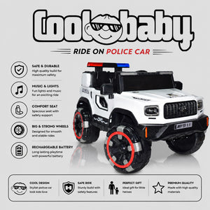 Coolbaby 6177 police jeep toy car in blue with black wheels, designed for kids, featuring realistic police vehicle details.