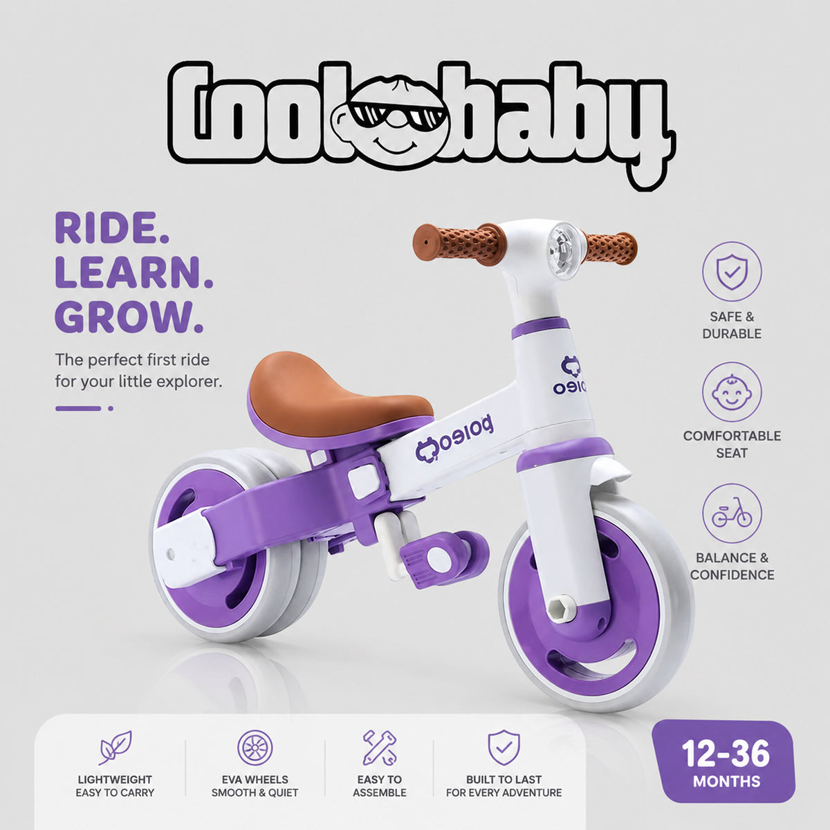 Colorful CoolBaby Baby Bike R3 Mini 3-in-1 tricycle toy scooter with three wheels and adjustable seat for toddlers.