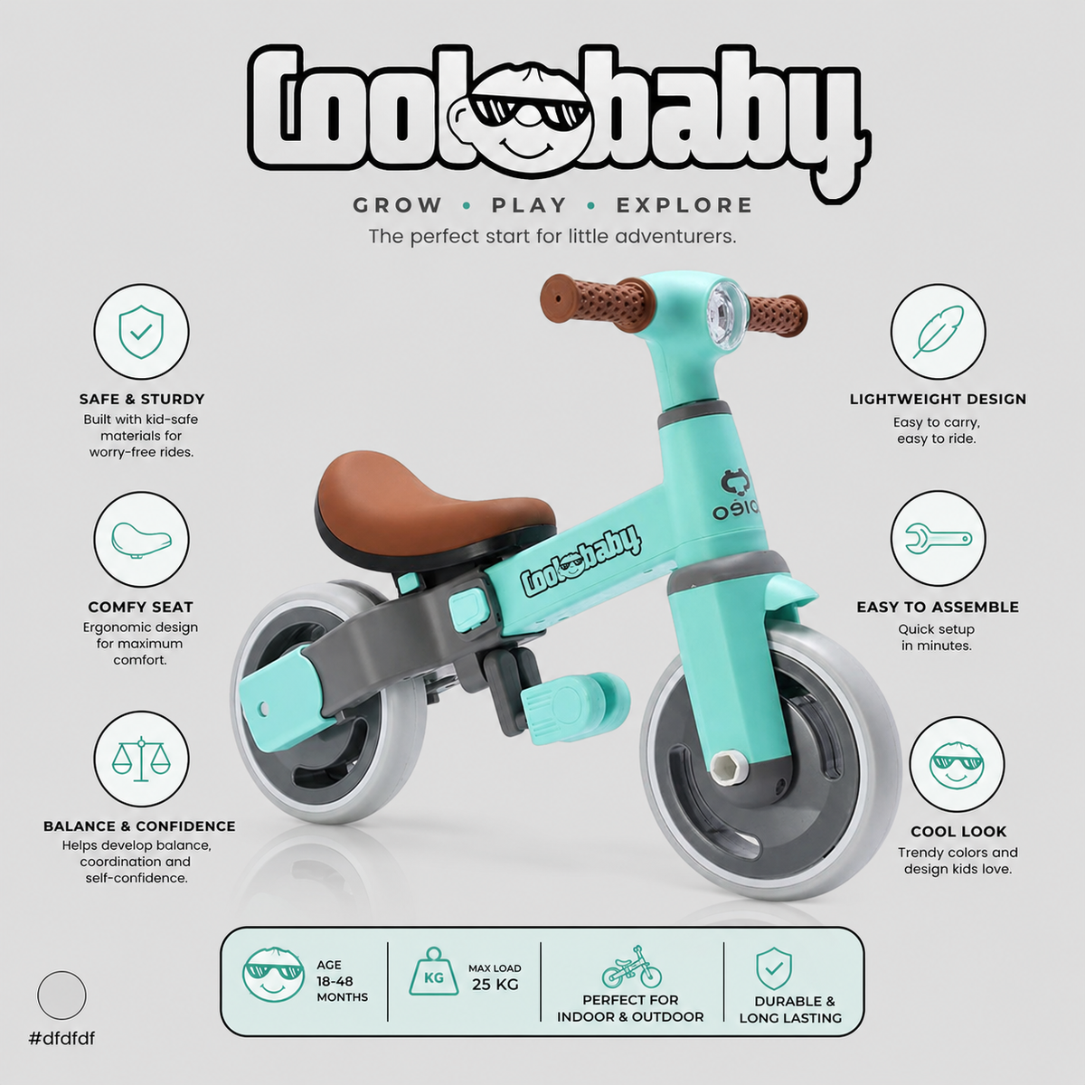 Coolbaby Toys Baby Bike R3 Mini 3-in-1 tricycle toy scooter with colorful design and safety features for young children.