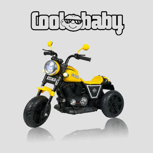 Yellow Coolbaby Indian Mini Bike toy bike with black handlebars and wheels, designed for children.