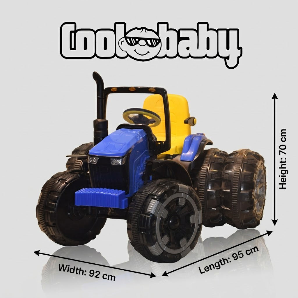 Coolbaby Kids Ride-On Bahubali Tractor with Trolley, orange plastic tractor toy for children featuring wheels and a built-in trolley.