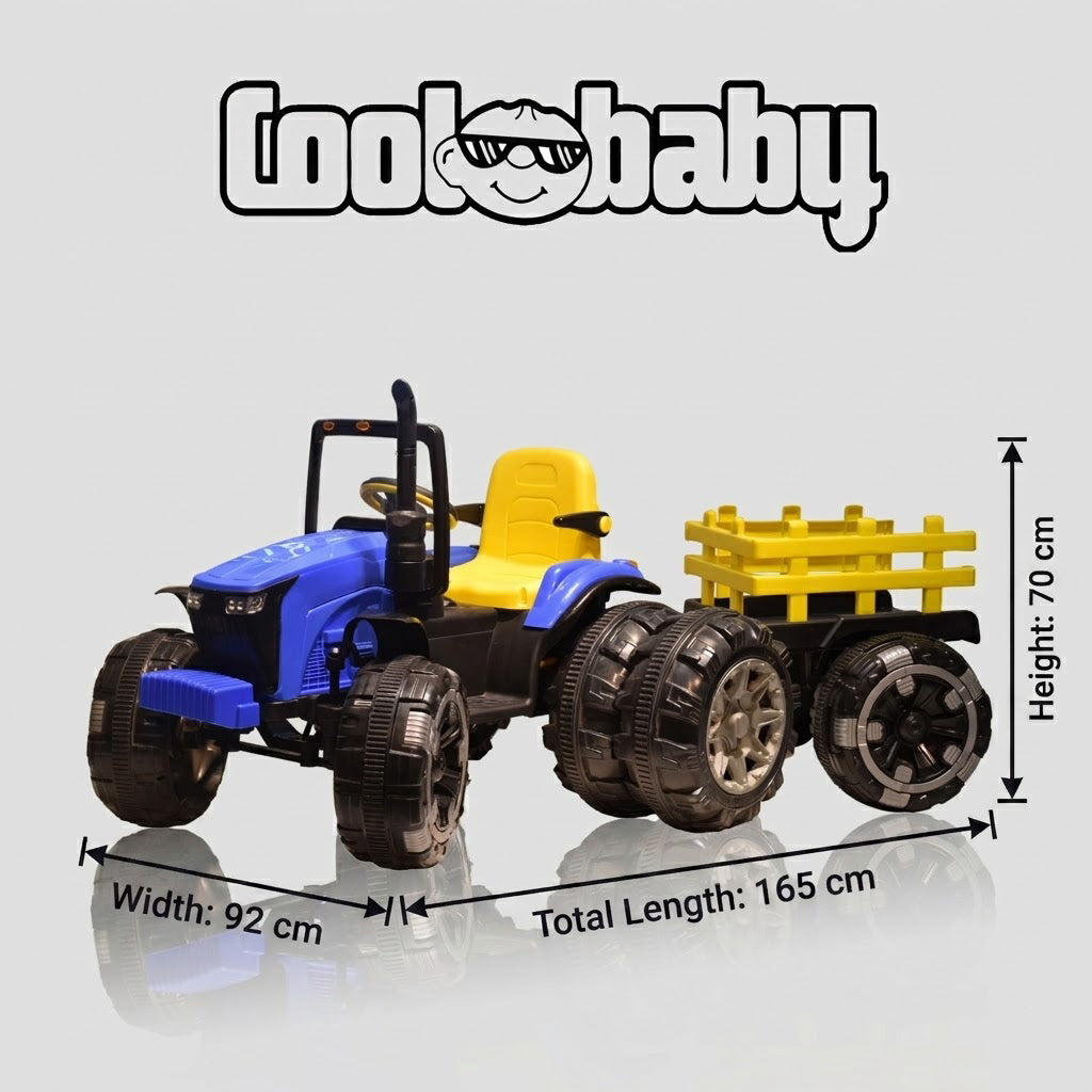 Coolbaby kids ride-on Bahubali tractor with trolley, featuring realistic tractor design and sturdy build for children.