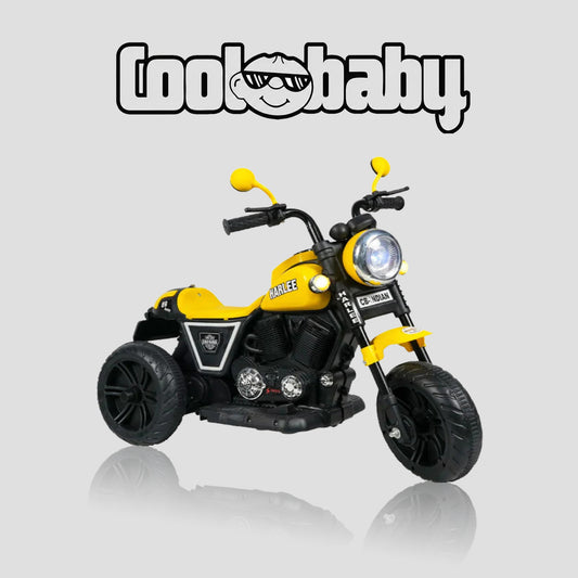 Coolbaby Indian Mini Bike toy bike in yellow with black accents, designed for children, featuring a sturdy plastic frame and realistic details.