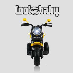 Colorful Coolbaby Indian Mini Bike toy bike for kids, featuring bright yellow and black design with realistic handlebars and wheels.