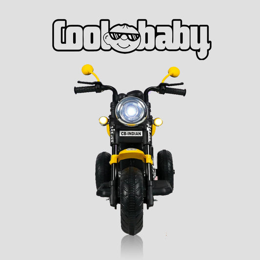 Colorful Coolbaby Indian Mini Bike toy bike for kids, featuring bright yellow and black design with realistic handlebars and wheels.