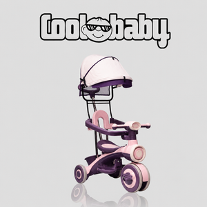 Kids tricycle with canopy by Coolbaby, featuring a sturdy frame, colorful design, and adjustable canopy for outdoor play.