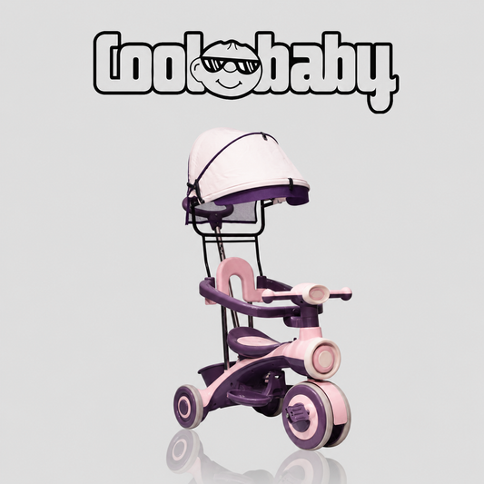 Kids tricycle with canopy by Coolbaby, featuring a sturdy frame, colorful design, and adjustable canopy for outdoor play.