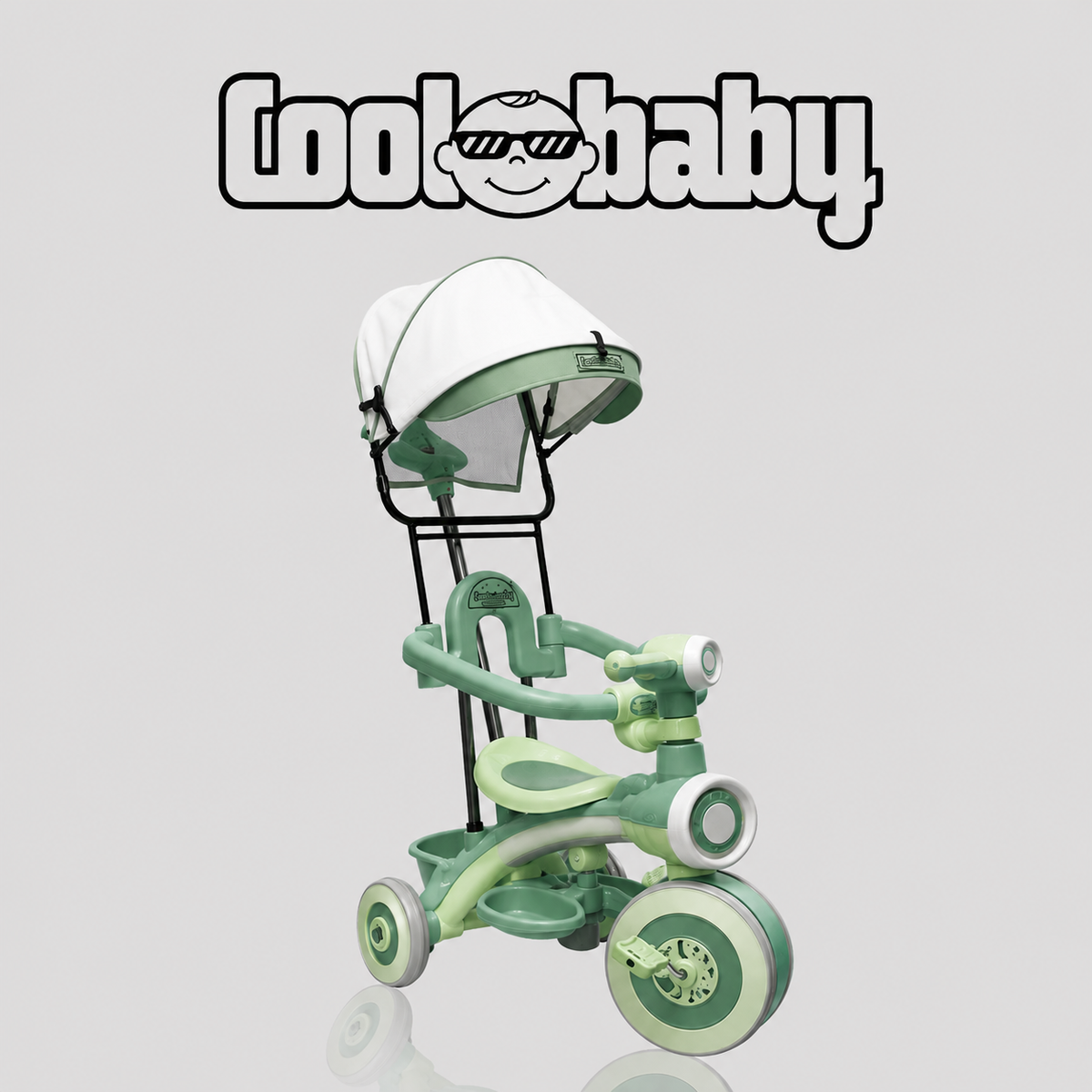 Coolbaby CB-203 kids tricycle with canopy, featuring a sturdy frame, safety seat, and colorful canopy for outdoor play.
