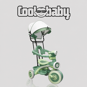 Coolbaby CB-203 kids tricycle with canopy, featuring a sturdy frame, safety seat, and colorful canopy for outdoor play.