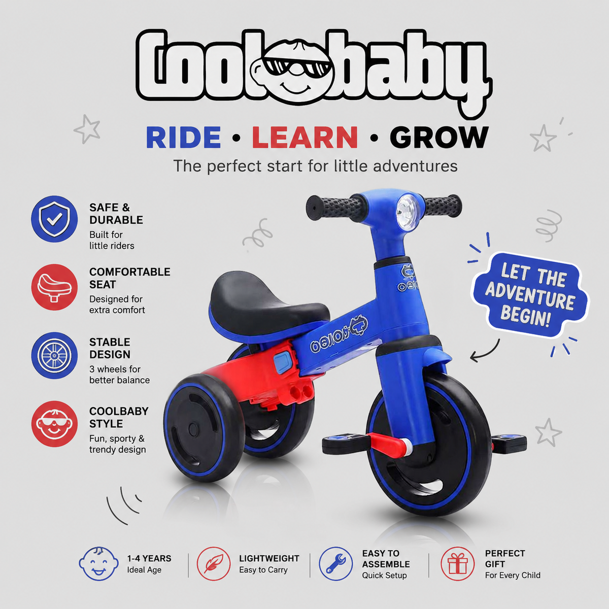 Baby Bike R3 Mini 3-in-1 toy tricycle and scooter for toddlers, featuring a sturdy design and colorful plastic construction.