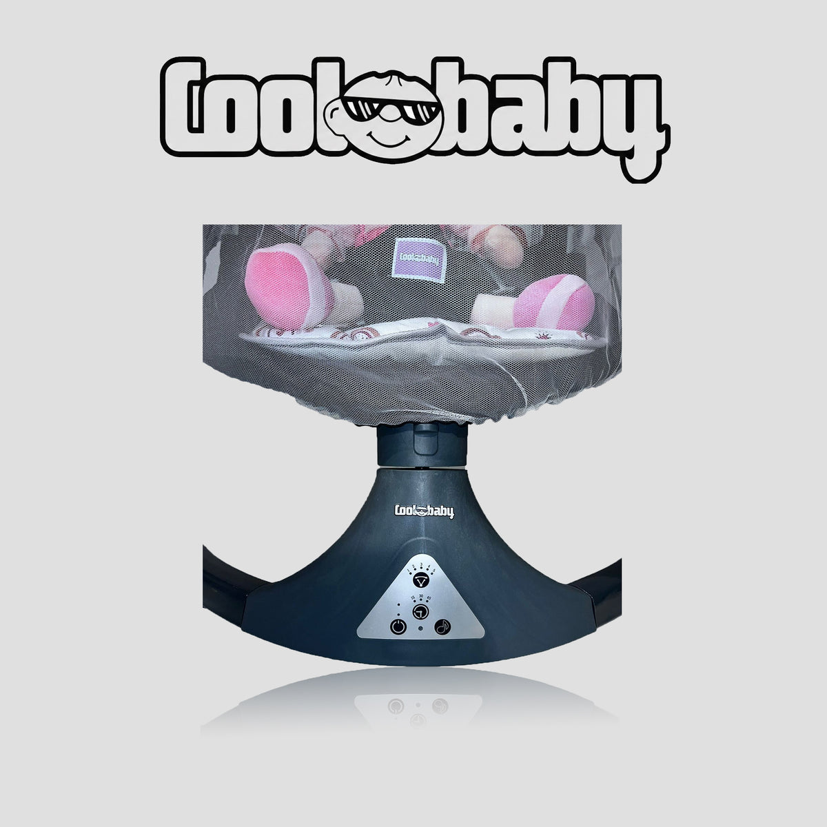 Coolbaby premium electric baby swing cradle with cushioned seat and adjustable settings, designed for soothing infants.