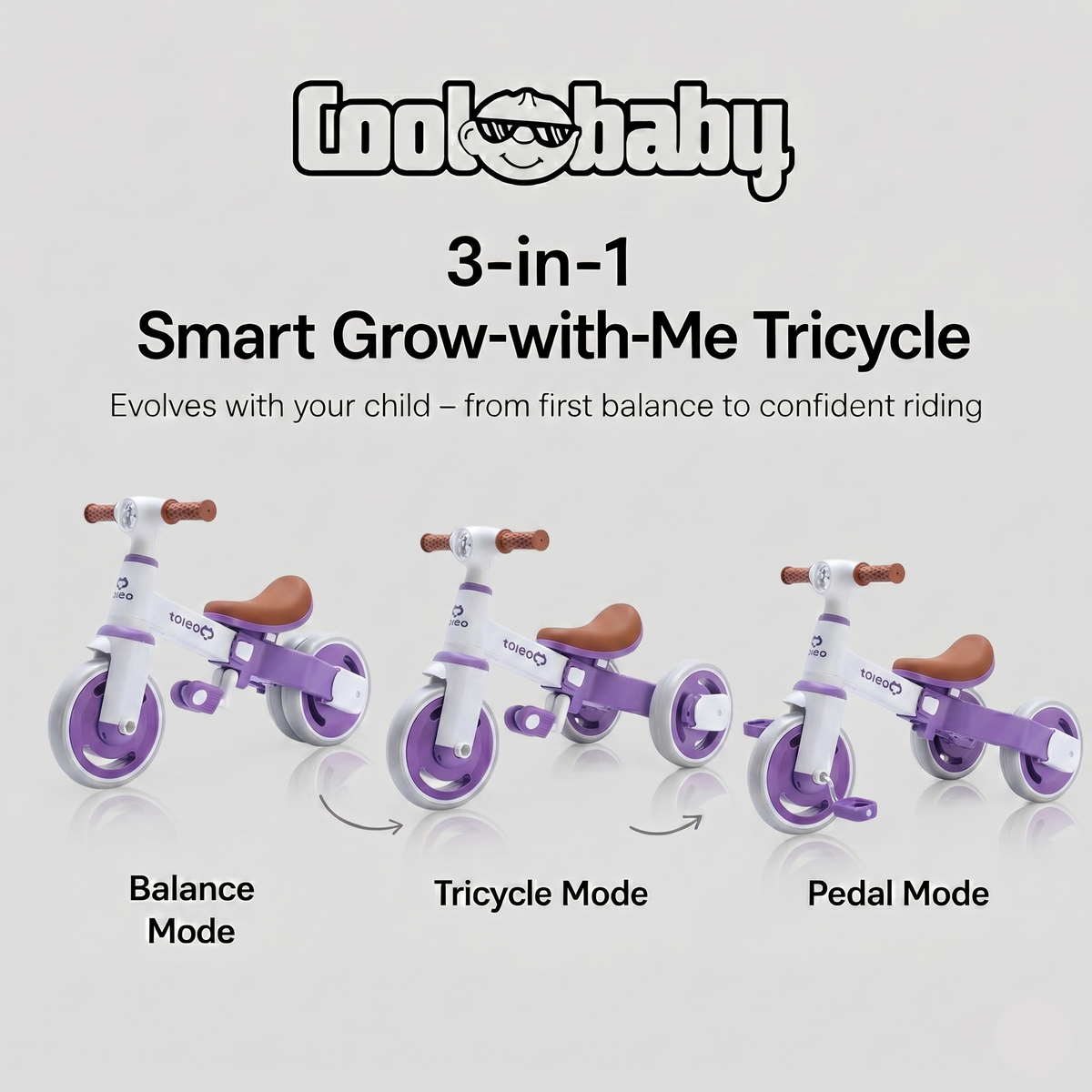 Cute baby bike R3 Mini 3-in-1 tricycle toy scooter by coolbaby.co.in, featuring colorful design and sturdy build for young children.