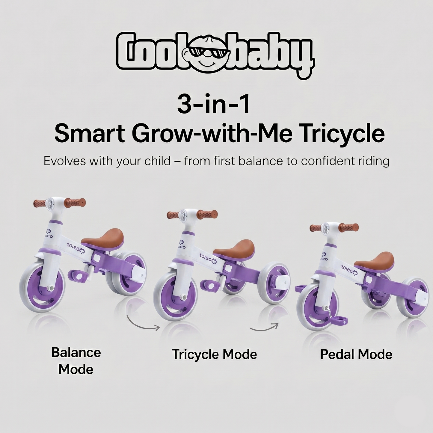Cute baby bike R3 Mini 3-in-1 tricycle toy scooter by coolbaby.co.in, featuring colorful design and sturdy build for young children.