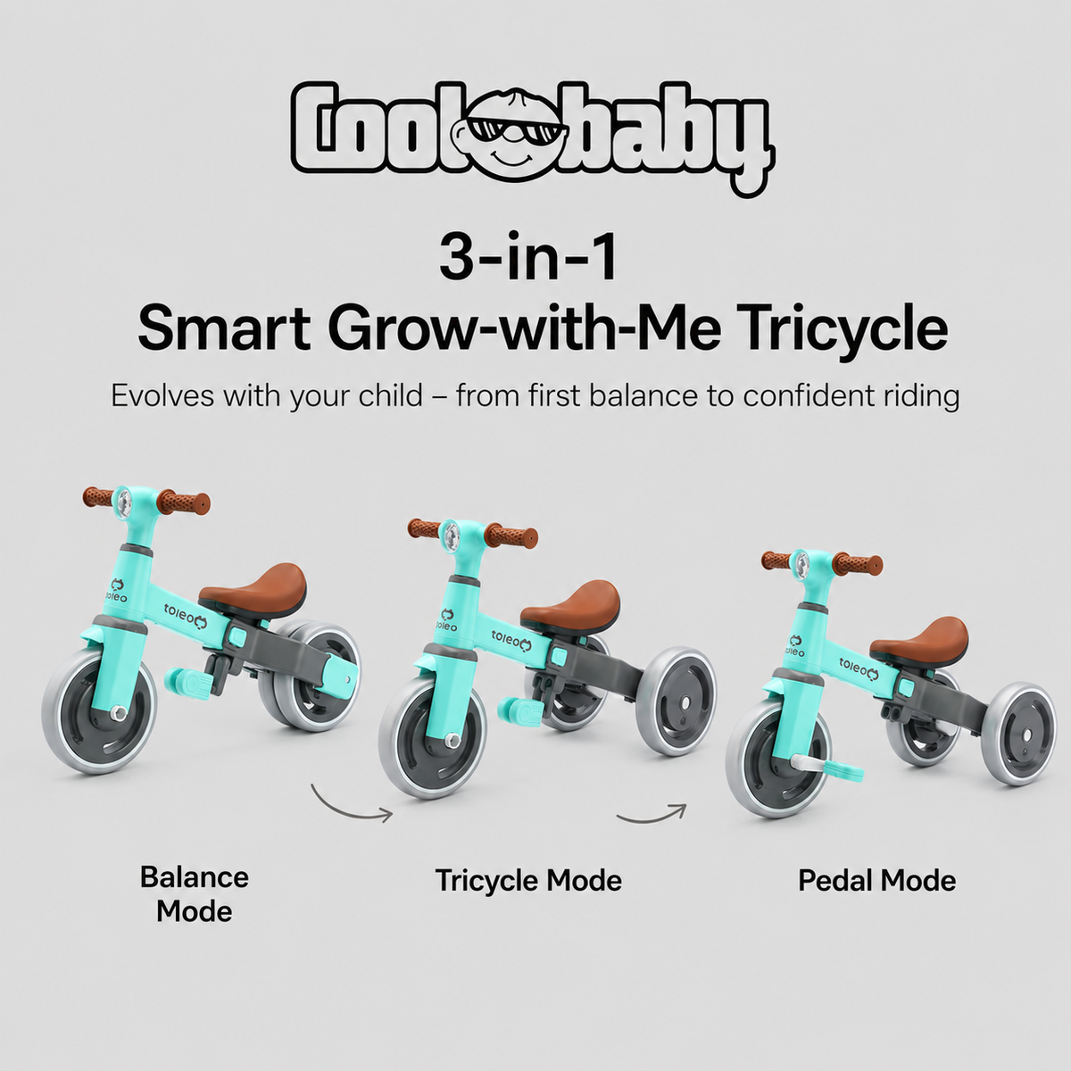 Coolbaby Toys Baby Bike R3 Mini 3-in-1 tricycle toy scooter with colorful design and sturdy frame for toddlers.
