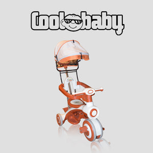 Coolbaby CB-203 kids tricycle with canopy, featuring a sturdy frame, colorful design, and safety canopy for young children.