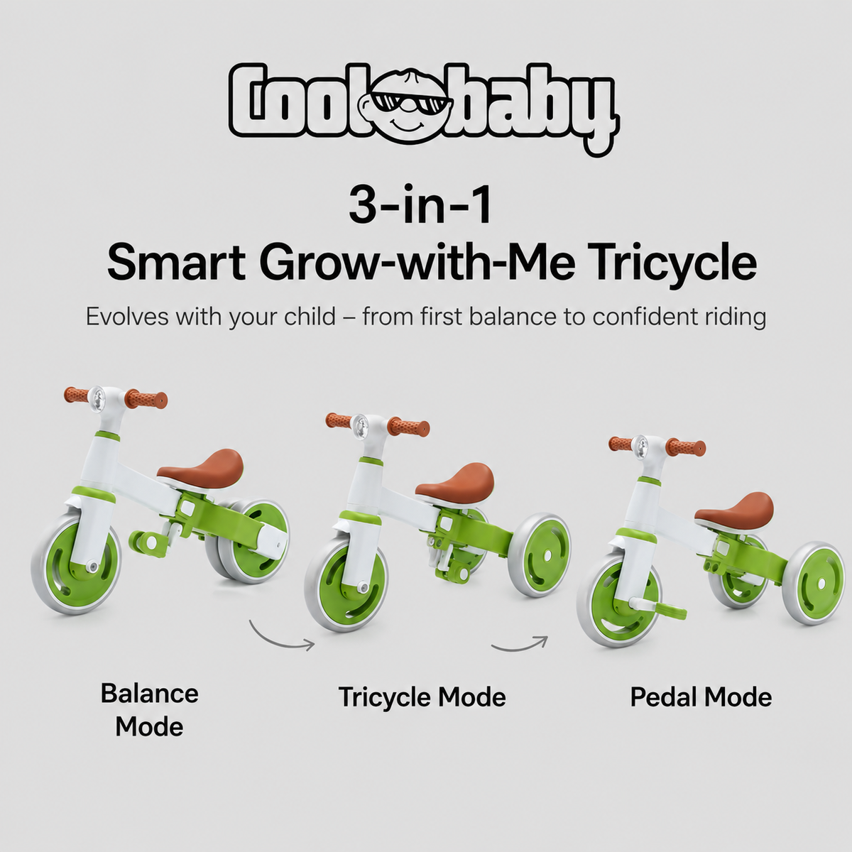 Baby Bike R3 Mini 3-in-1 tricycle toy scooter by coolbaby.co.in with colorful design and sturdy frame for young children