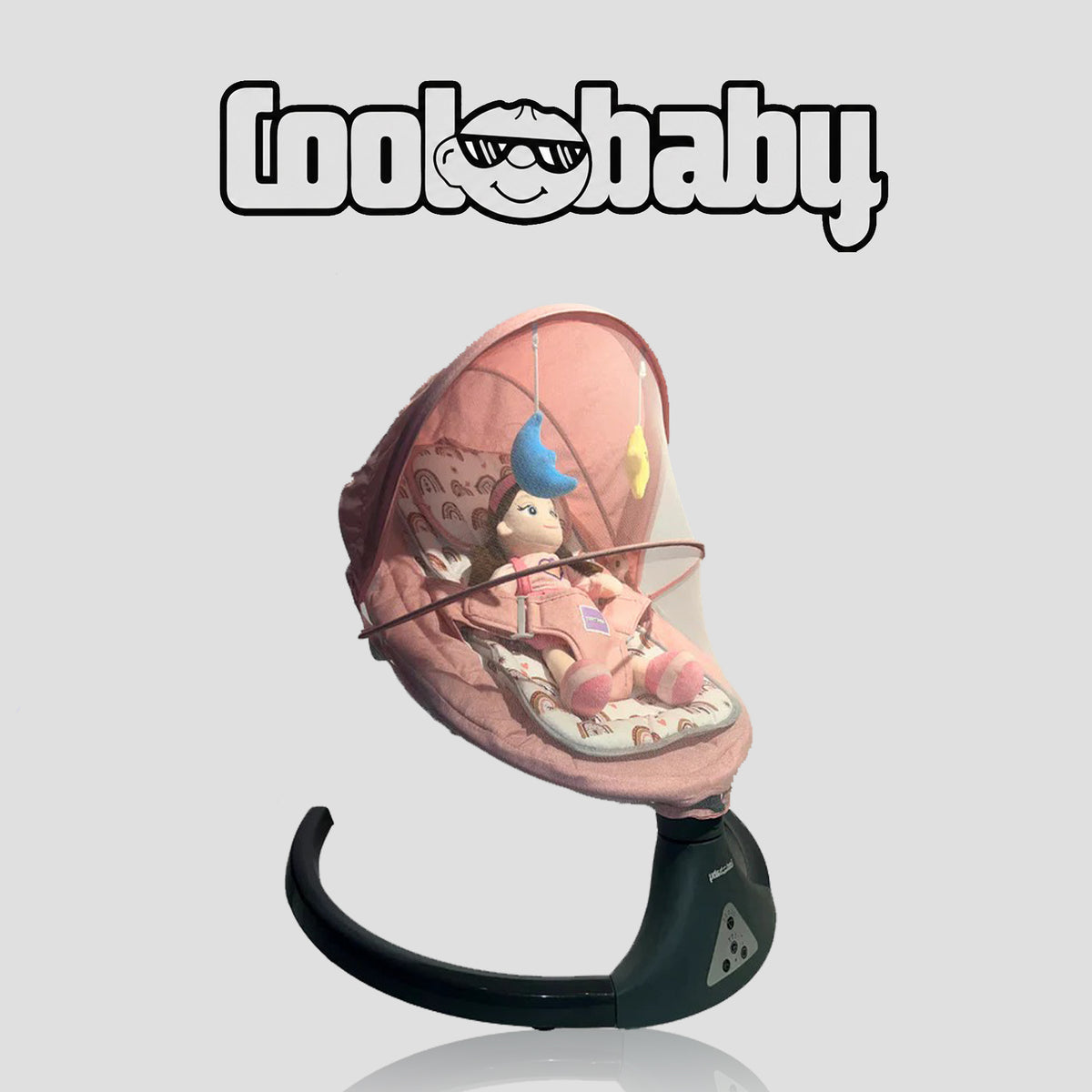 Pink Coolbaby Premium Automatic Electric Baby Swing Cradle with soft fabric and safety harness for gentle rocking.