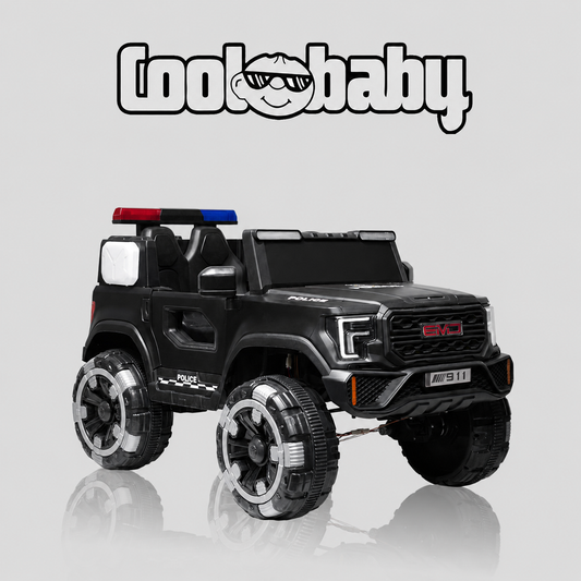 Coolbaby 6177 police toy jeep, blue mini police vehicle with police decals and realistic design, suitable for children.