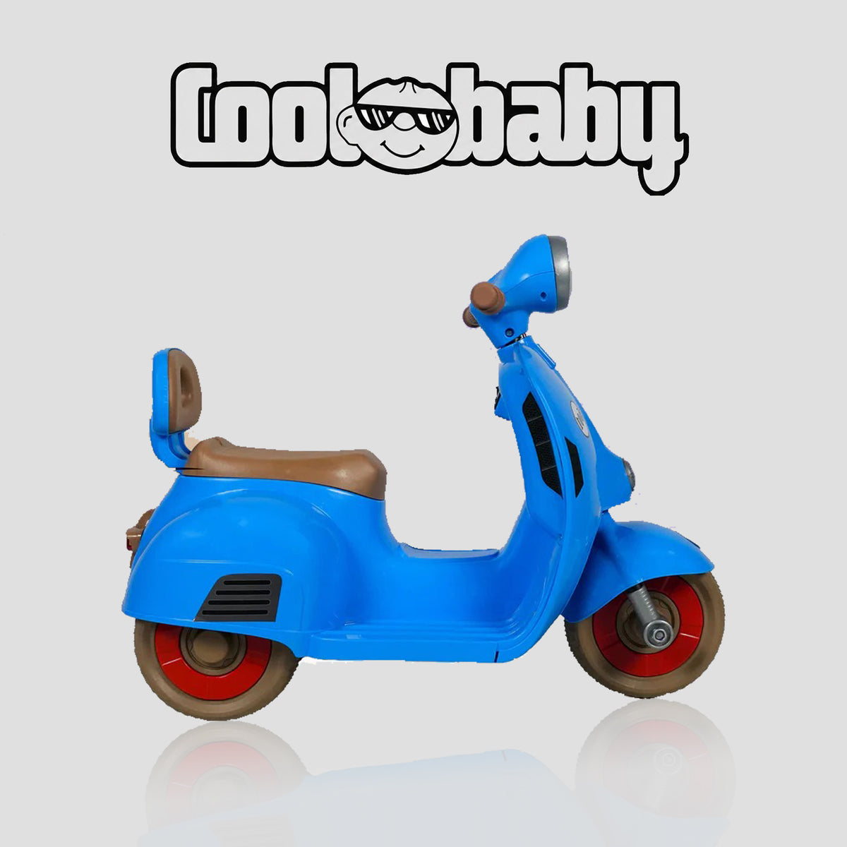 Blue Coolbaby mini toy scooter with handlebar and wheels, designed for children to ride and play.