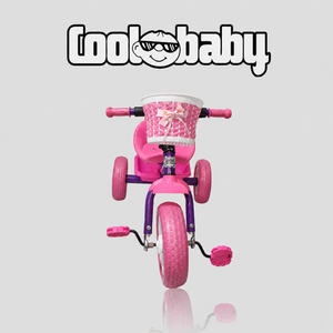 Colorful 3-wheel toddler tricycle by coolbaby.co.in with a sturdy frame and adjustable seat for young kids to ride comfortably.