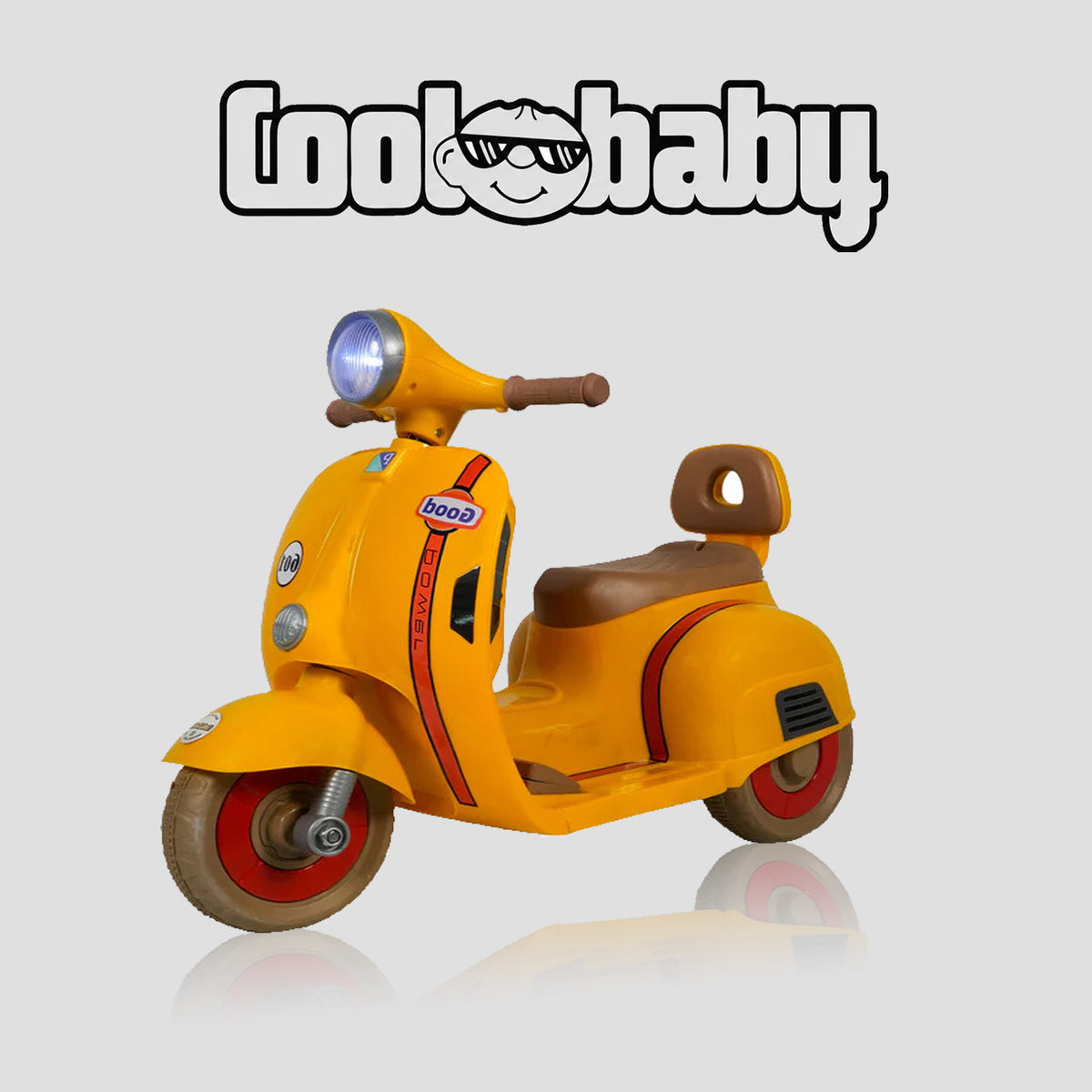 Yellow Coolbaby mini toy scooter with handlebars and wheels, designed for young children to ride and play.