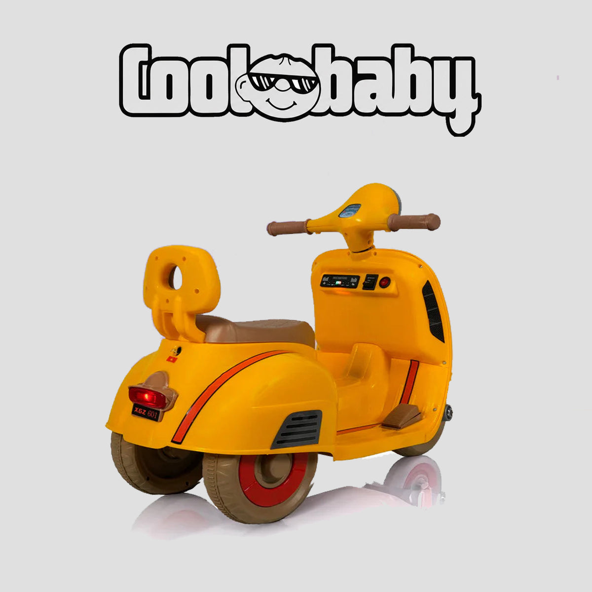 Yellow Coolbaby mini scooter toy for kids, featuring a compact design and colorful handlebars, perfect for outdoor play.