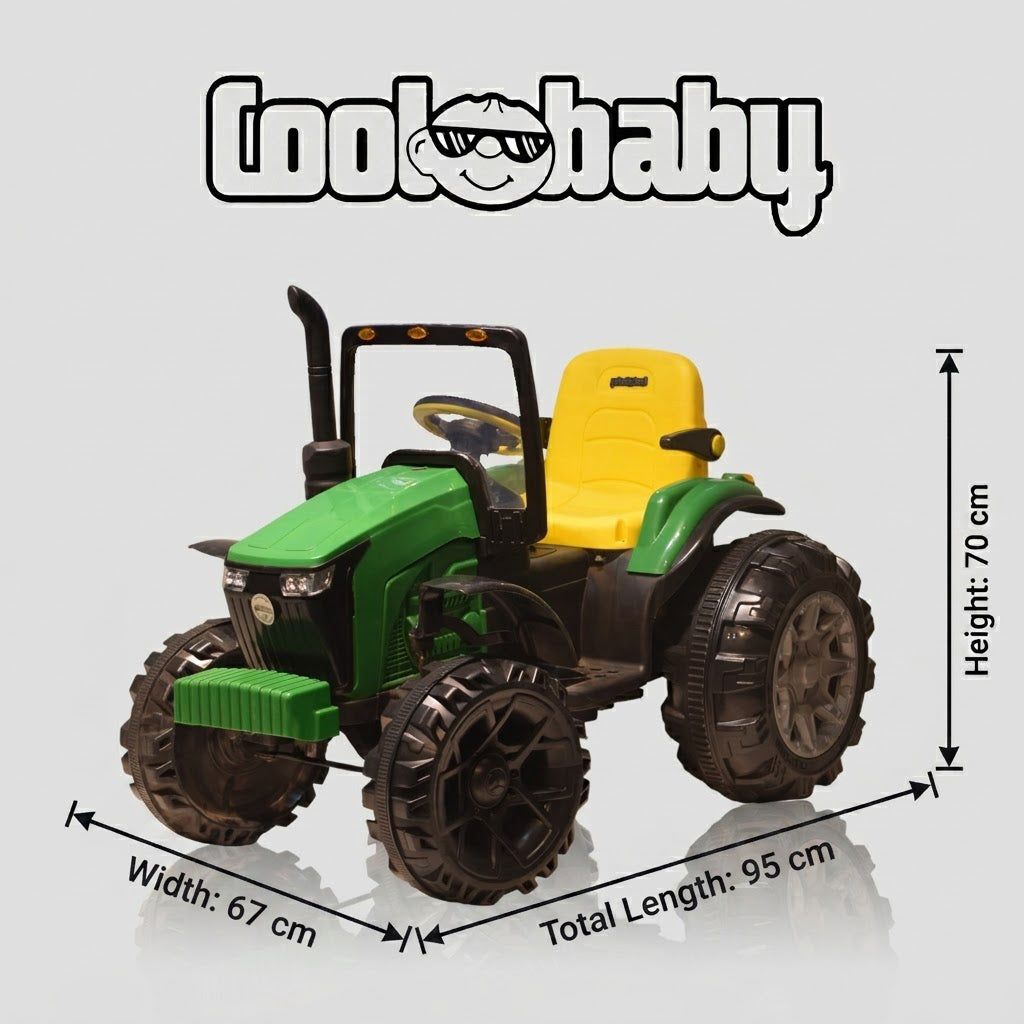 Coolbaby Kids Ride-On Tractor with Trolley, yellow plastic tractor toy for children, featuring steering wheel and trolley attachment.