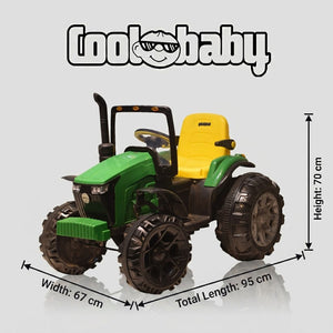 Coolbaby Kids Ride-On Tractor with Trolley, yellow plastic tractor toy for children, featuring steering wheel and trolley attachment.