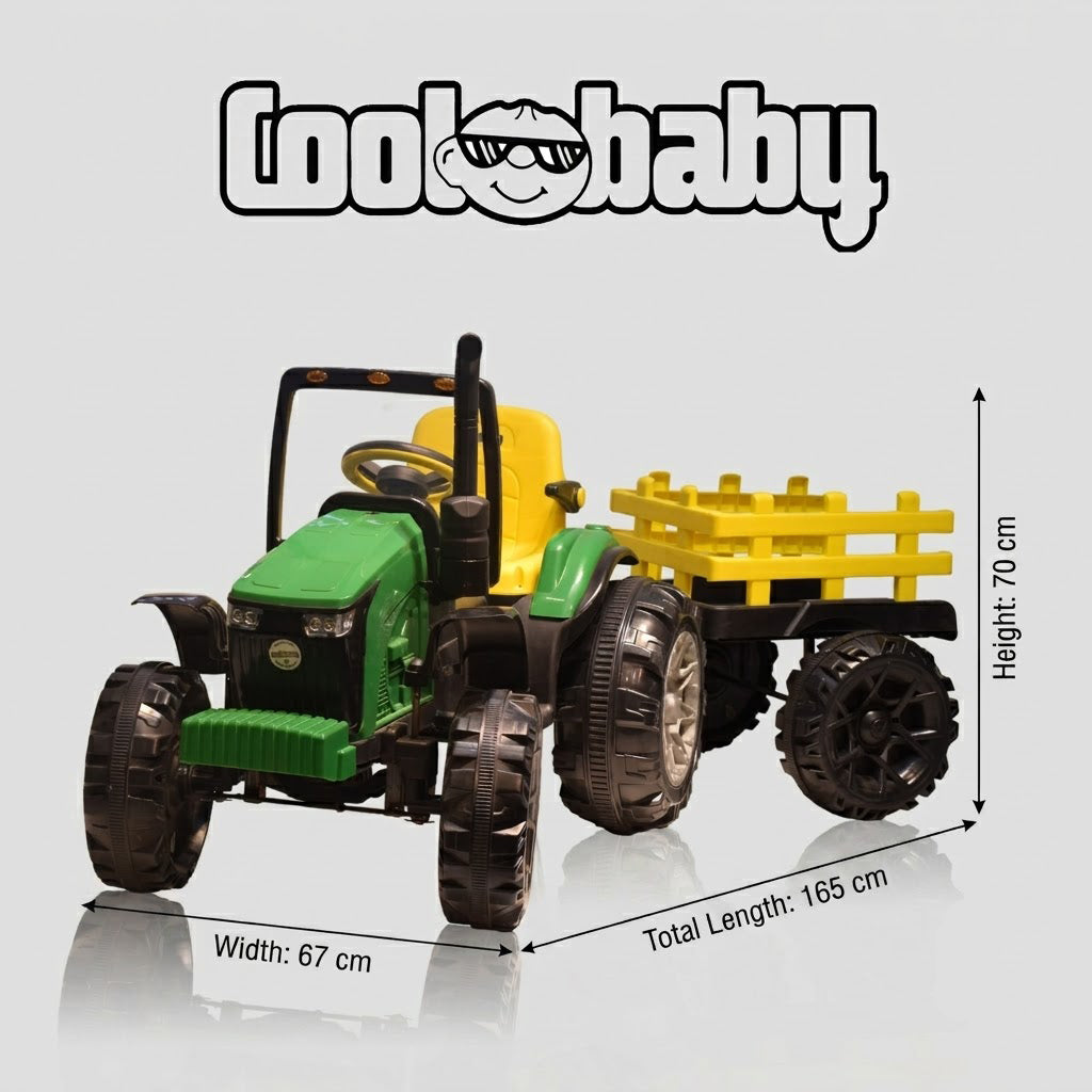 Coolbaby kids' ride-on tractor with trolley, featuring realistic tractor design and sturdy construction for outdoor play.