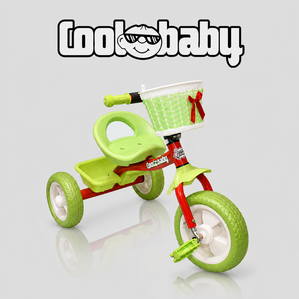 Colorful toddler tricycle with three wheels from coolbaby.co.in, featuring a sturdy frame and comfortable seat for young children.
