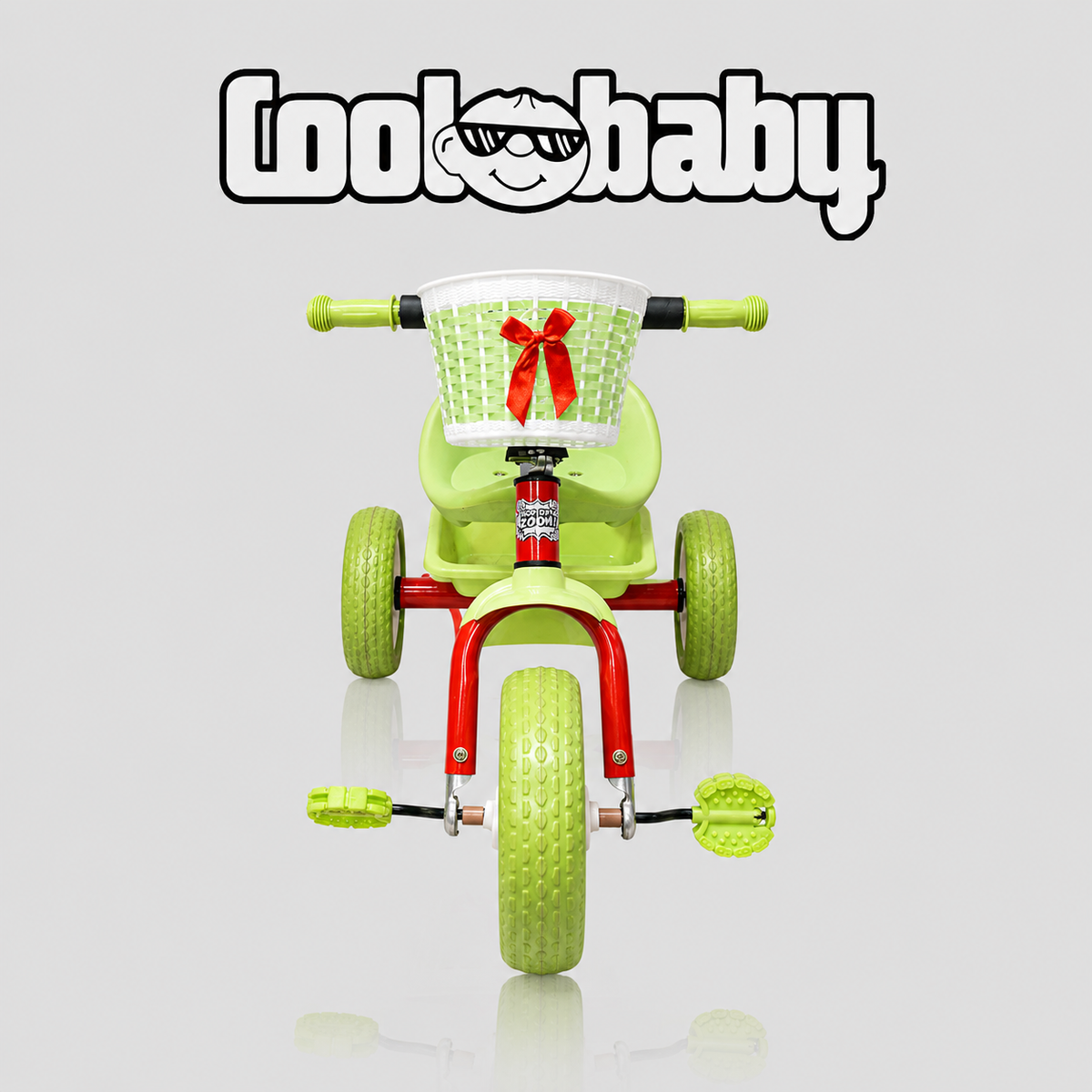Colorful three-wheel toddler tricycle by CoolBaby with a sturdy frame and comfortable seat, perfect for young children.