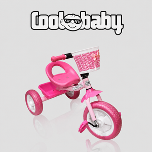 Colorful toddler tricycle with three wheels from coolbaby.co.in, featuring a sturdy frame and comfortable seat for young kids.