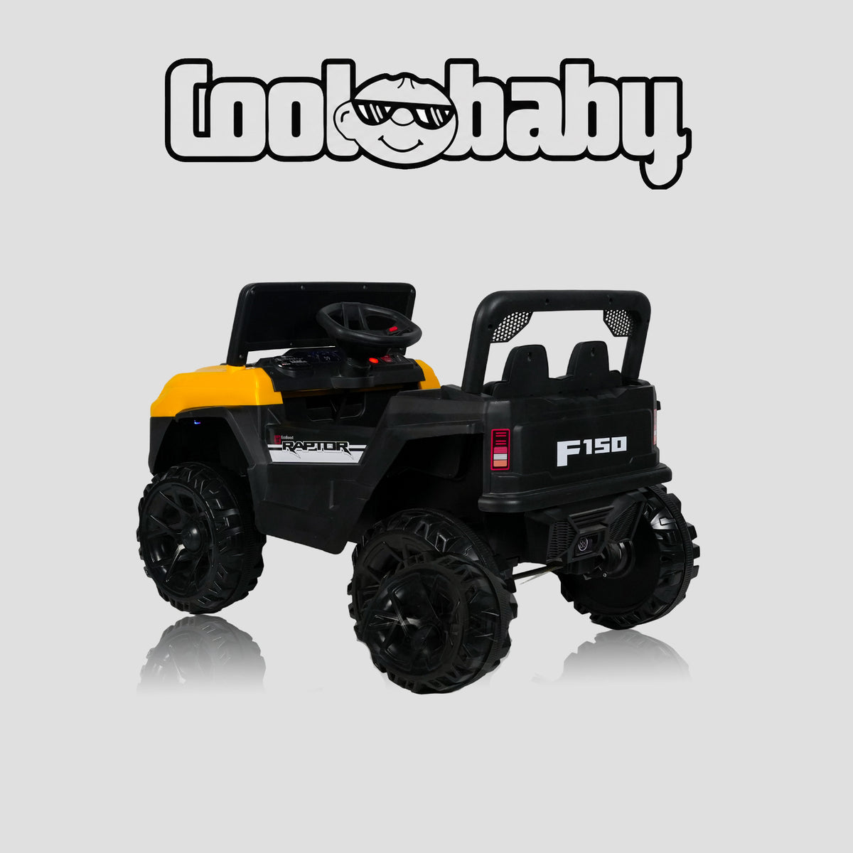Yellow CoolBaby Jeep Rover 6677 toy car designed for kids, featuring a realistic Jeep style and durable plastic construction.