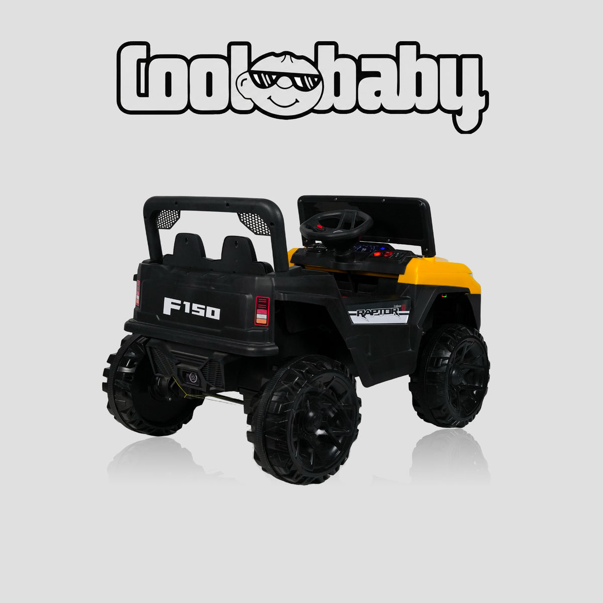 Yellow CoolBaby Jeep Rover 6677 toy car for kids, featuring a realistic design and durable plastic construction.