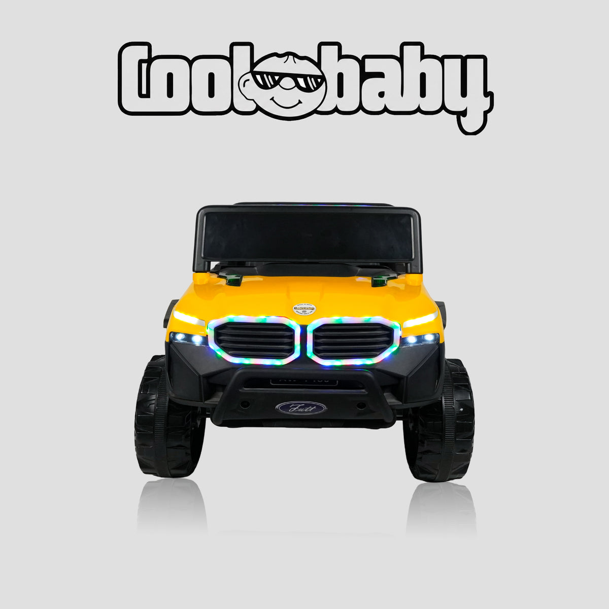 Yellow CoolBaby Jeep Rover 6677 toy car with open roof and realistic design, perfect for kids' outdoor play.