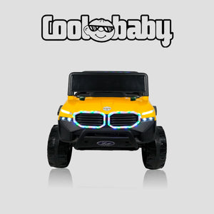 Yellow CoolBaby Jeep Rover 6677 toy car with open roof and realistic design, perfect for kids' outdoor play.